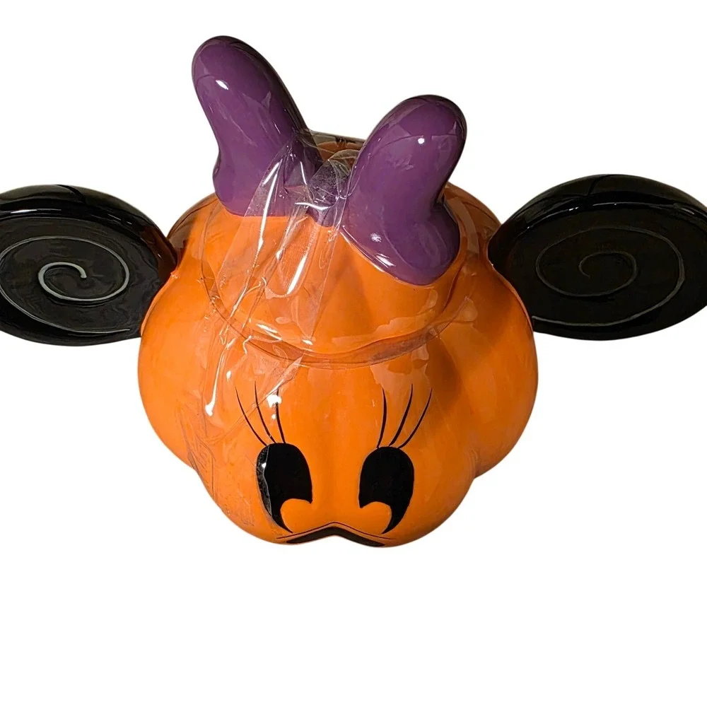 Disney Halloween Mickey & Minnie Mouse Pumpkin Ceramic Jar Cookie Jar Set